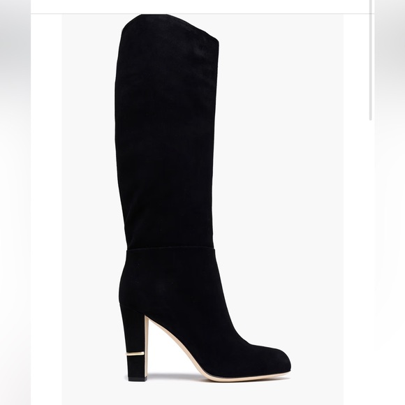 SERGIO ROSSI Suede Knee High Boots Black 9cm - Picture 2 of 9